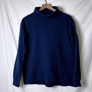 Lands' End Women Waffle Knit Turtleneck Top Navy Blue Size S Preppy Classic